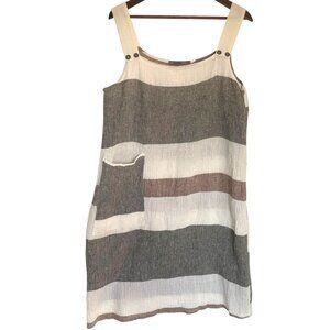 Beau Jours Shift Mini Sun Dress XL Cream Black Striped Linen Blend Minimalist